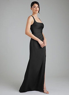 Azazie Sierra Bridesmaid Dresses Black A-Line Corset Stretch Satin Dress image3