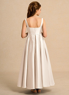 Azazie Mochi Girls Formal Flower Girl Dresses White Alabaster Ball-Gown Pleated Matte Satin Dress image2
