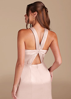 Azazie Rue Bridesmaid Dresses Blushing Pink Mermaid Pleated Metallic Satin Dress image6