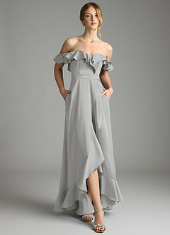 Azazie Lyra Vestidos de damas de honor Vestido de Plata de Satén Elástico de Corte en A Convertible con Vestidos sin tirantes image6