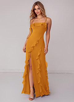 Azazie Malia Bridesmaid Dresses Butterscotch Sheath Ruched Chiffon Dress image3