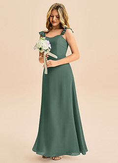 Azazie Mavie Junior Abito A-Line in Chiffon Increspato Muschio Marino image1