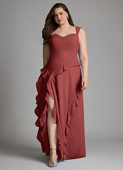 Azazie Sloane Bridesmaid Dresses Terracotta A-Line Sweetheart Neckline Chiffon Dress image8