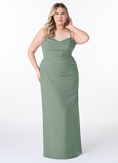 Azazie Mai Bridesmaid Dresses Silver Sage Sheath Pleated Chiffon Dress image7