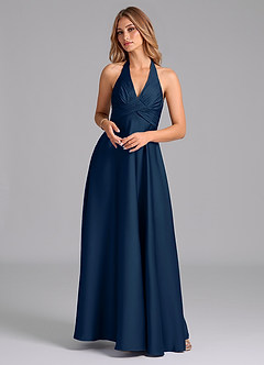 Azazie Tessie At-home Try On Dresses Terracotta A-Line Pleated Stretch Satin Dress image1