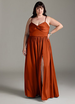Azazie Zeya Bridesmaid Dresses Paprika A-Line Pleated Stretch Satin Dress image9