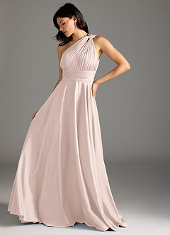 Azazie Charlize Bridesmaid Dresses Blushing Pink A-Line One Shoulder Stretch Satin Dress image5