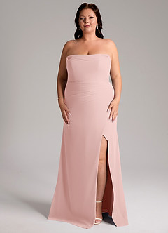 Azazie Leonis Bridesmaid Dresses Powder Pink Sheath Strapless Chiffon Convertible Dress image11