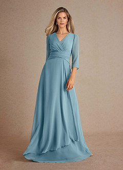 Azazie Mayfield Kleider für die Brautmutter A-Linie Plissee Chiffon Kleid Stimmungsvolles Blau image5
