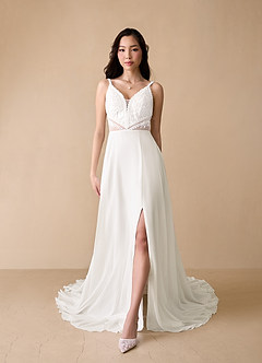 Azazie Moonshine Wedding Dresses A-Line Sequins Chiffon Chapel Train Dress image2
