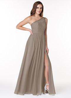Azazie Demi Bridesmaid Dresses Taupe A-Line One Shoulder Chiffon Dress image4