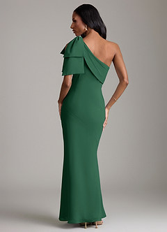 Azazie Yuanna Vestidos de damas de honor Vestido de Verde Oscuro de Gasa de Corte Sirena con Hombro unilateral image6