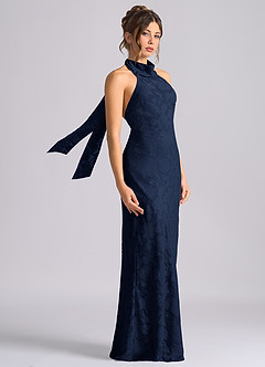 Azazie Velli 신부 들러리 드레스 인어 하이넥 플로럴 번아웃 바닥 길이 드레스 image4