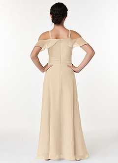 Azazie Dakota Junior Champagne A-Line Off the Shoulder Chiffon Dress image2