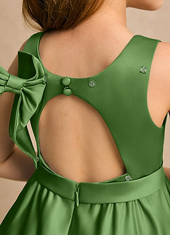 Azazie Karlie Flower Girl Dresses Basil A-Line Pleated Matte Satin Dress image6