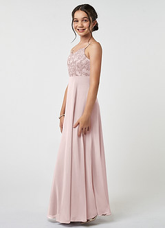 Azazie Sonya Junior Robe Trapèze en Mousseline de soie Dentelle Rose Pâle image3