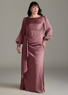 Azazie Raye Robes de demoiselle d'honneur Robe Sirène en Satin extensible Manche longue Mauve Vintage image7