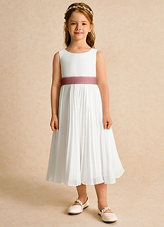 Azazie Margot Flower Girl Dresses Ivory Desert Rose A-Line Pleated Chiffon Dress image6
