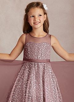 Azazie Siwa Flower Girl Dresses Vintage Mauve A-Line Beaded Tulle Dress image1