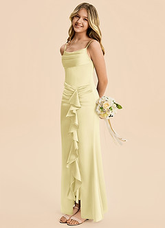 Azazie Rosalia Junior Lemon Sorbet Sheath Pleated Stretch Satin Dress image4
