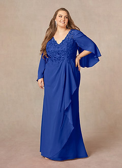 Azazie Perry Kleider für die Brautmutter Meerjungfrau-Linie V-Hals Spitze Chiffon Kleid Königsblau image9