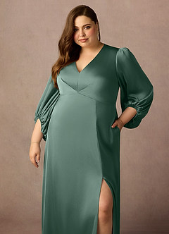 Azazie Luna Mère de la mariée Robes Robe Trapèze en Satin extensible Plissée Eucalyptus image10