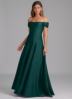 Azazie Seriana Robes de demoiselle d'honneur Robe Trapèze Convertible en Satin extensible Épaule décolletée Vert Pin image3