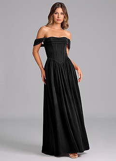 Azazie Hattie Bridesmaid Dresses Black A-Line Ruched Velvet Dress image5