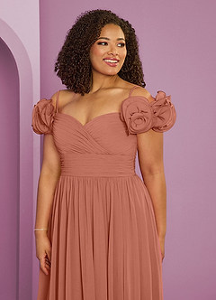 Barbie ♥ Azazie Suknie dla druhen Rozkloszowana sukienka z odkrytymi ramionami, falbaną i rozetkami image18