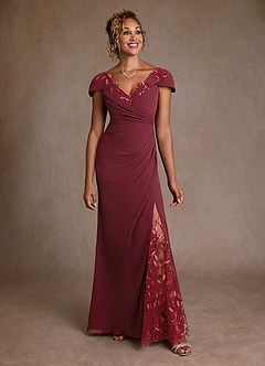 Azazie Betania Mère de la mariée Robes Robe Sirène en Mousseline de soie Paillettes Cabernet image1