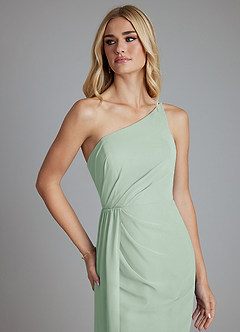 Azazie Sianni Bridesmaid Dresses Agave Sheath One Shoulder Chiffon Dress image6