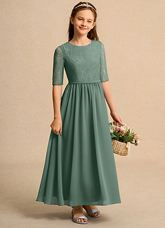 Azazie Pippin Junior Formal vestidos de niña de las flores Vestido de Eucalipto de Encaje de Corte En A image4