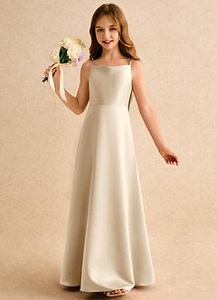Azazie Joella Girls Formal Flower Girl Dresses Champagne A-Line Pleated Matte Satin Dress image3