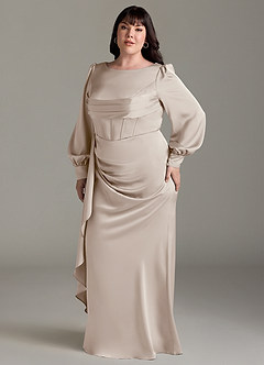 Azazie Raye Robes de demoiselle d'honneur Robe Sirène en Satin extensible Manche longue Givre image10