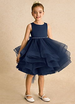Azazie Tinie Blumenmädchenkleider Ballkleid Schleifen Tüll Kleid Dunkelmarine image2