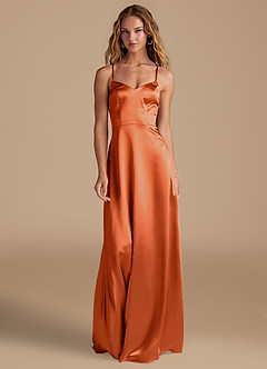 Azazie Mei Robes de demoiselle d'honneur Robe Trapèze en Satiné métallisé Orange Brûlée image3