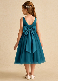 Azazie Firefly Abiti da Ragazza di Fiori Abito A-Line in Raso Opaco Fiocco Blu Inchiostro image5