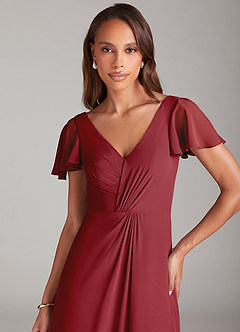 Azazie Soren Abiti da Damigella Abito A-Line in Chiffon Increspato Melograno image6