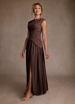 Azazie Kalleen Mère de la mariée Robes Robe Trapèze en Mousseline de soie Plissée Ganache image4