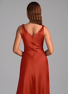 Azazie Nerine Brudtärnklänningar Klä av A-Linje i Stretch Satin Plisserad Rost image2