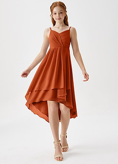 Azazie Mariam Junior Robe Trapèze en Mousseline de soie Plissée Orange Brûlée image3