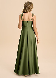Azazie Popsy Junior Olive A-Line Bow Stretch Satin Dress image2
