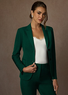 front Whitney Emerald Structured Stretch Full Length Pants Suit