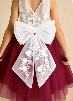 Azazie Lina Flower Girl Dresses Ivory Burgundy Ball-Gown Lace Dress image7