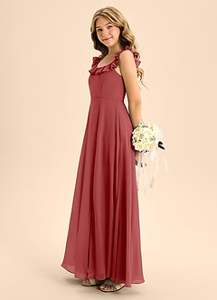 Azazie Callie Junior Abito A-Line in Chiffon Increspato Ruggine image7