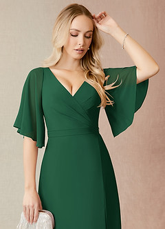 Azazie Cierra Robes de demoiselle d'honneur Robe Trapèze en Mousseline de soie Col en V Vert Foncé image6