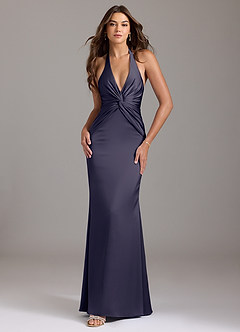 Azazie Valerie Bridesmaid Dresses Stormy Mermaid Pleated Stretch Satin Dress image1