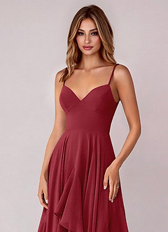 Azazie Zaina Brautjungfernkleider A-Linie Chiffon Kleid Granatapfelrot image2