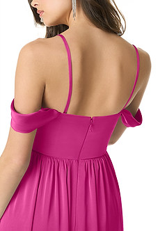 Azazie Morana Bridesmaid Dresses Fuchsia A-Line Off the Shoulder Stretch Satin Convertible Dress image9