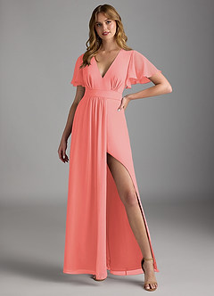 Azazie Zaniah Bridesmaid Dresses Coral A-Line Chiffon Dress image4